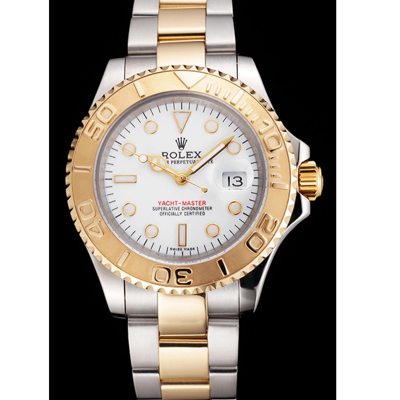 Aaa replica watch Two Swiss Tone Bracelet White Dial Bezel Case Yacht-Master Gold Rolex Steel Stainless 0825